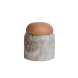 Marble Canister w/ Mango Wood Lid, Buff Color & Natural