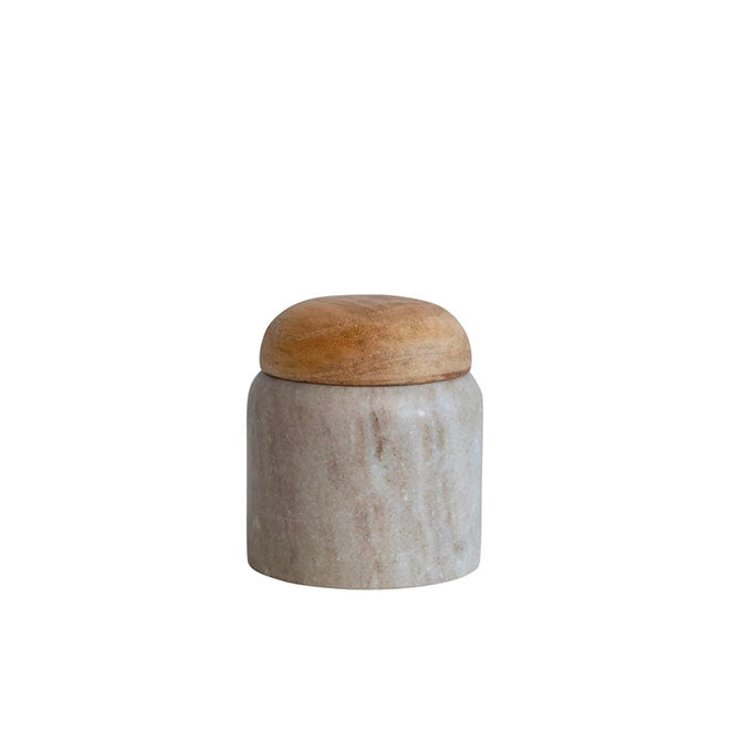 Marble Canister w/ Mango Wood Lid, Buff Color & Natural