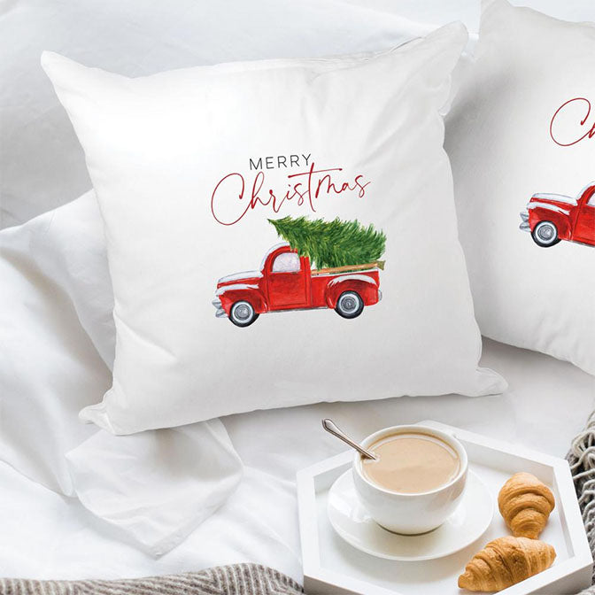 Merry Christmas Red Truck Pillow