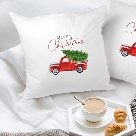 Merry Christmas Red Truck Pillow
