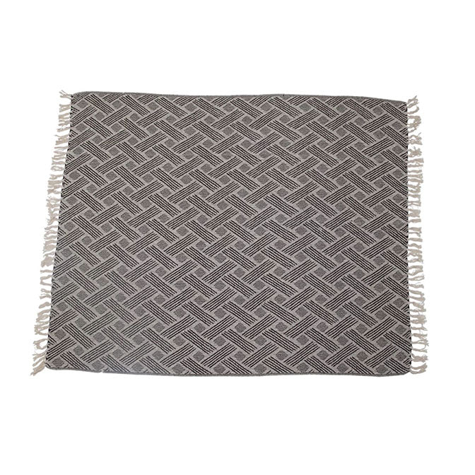 Woven Recycled Cotton Blend Throw with Fringe