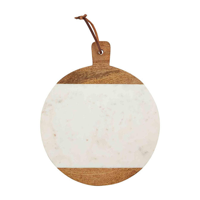 Round White Marble and Wood Board