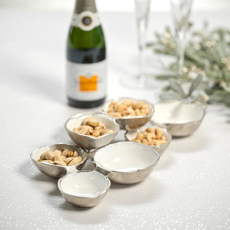 Small Cluster of 8 Serving Bowls-Nickel w/White