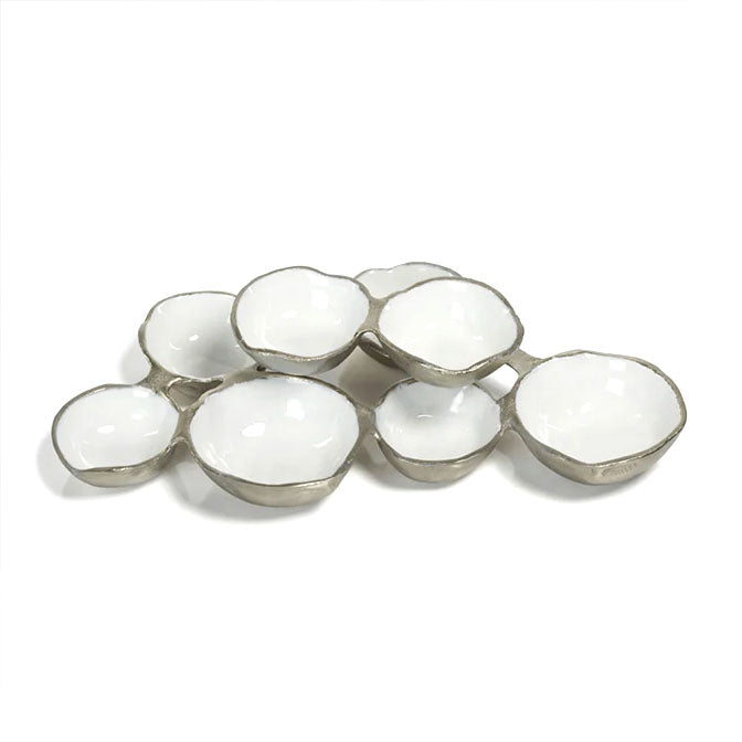 Small Cluster of 8 Serving Bowls-Nickel w/White