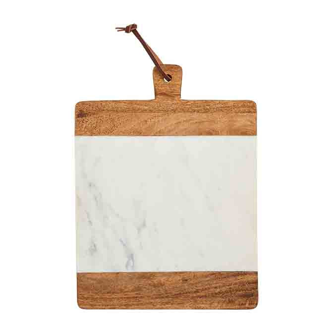 Square White Marble and Wood Board