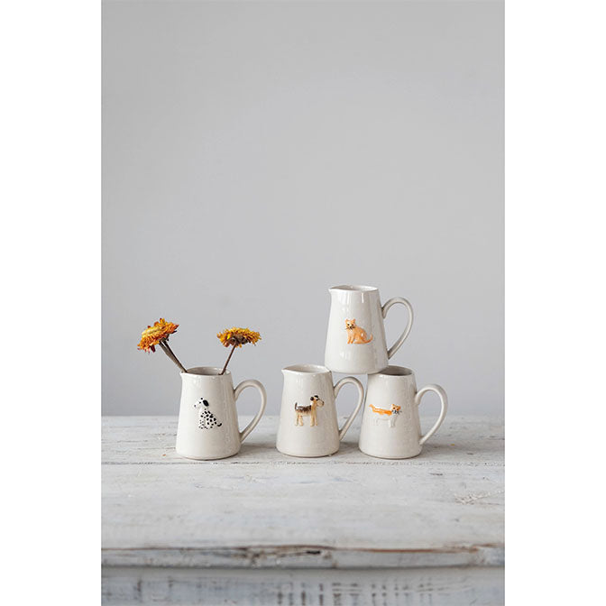 Hand-Painted Cat/Dog Stoneware Creamer, 4 Styles