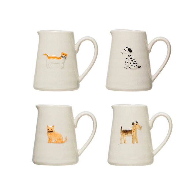 Hand-Painted Cat/Dog Stoneware Creamer, 4 Styles