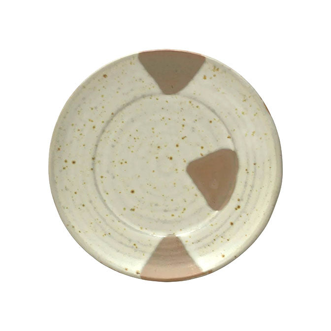 Stoneware Plate w/ Geometric Pattern, Reactive Glaze