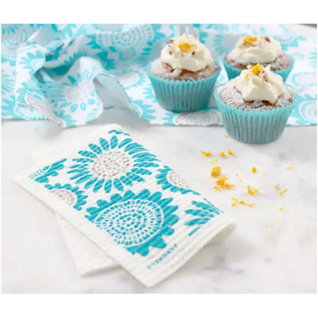 Turquoise Sunflower Swedish Dishcloth