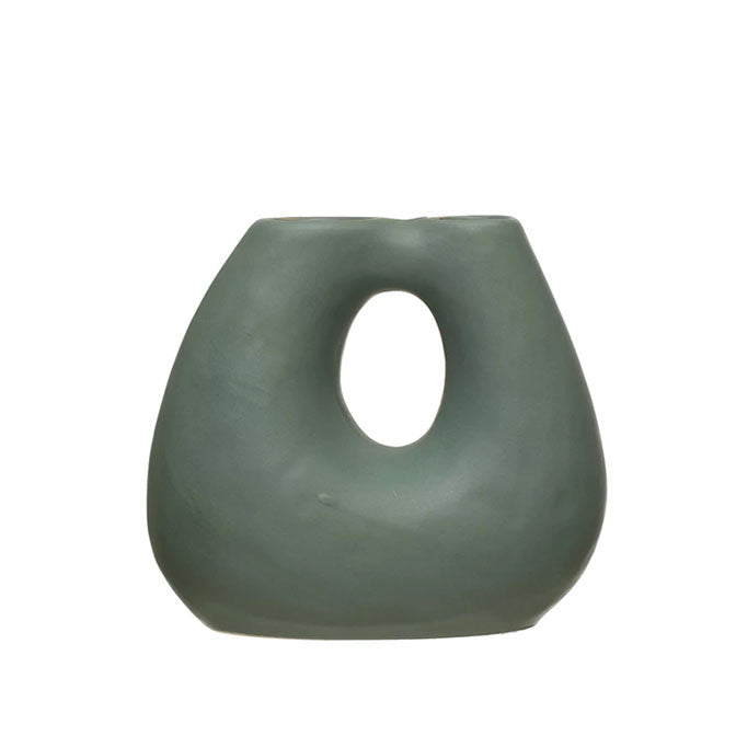 Matte Teal Terracotta Vase with Two Openings