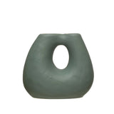 Matte Teal Terracotta Vase with Two Openings