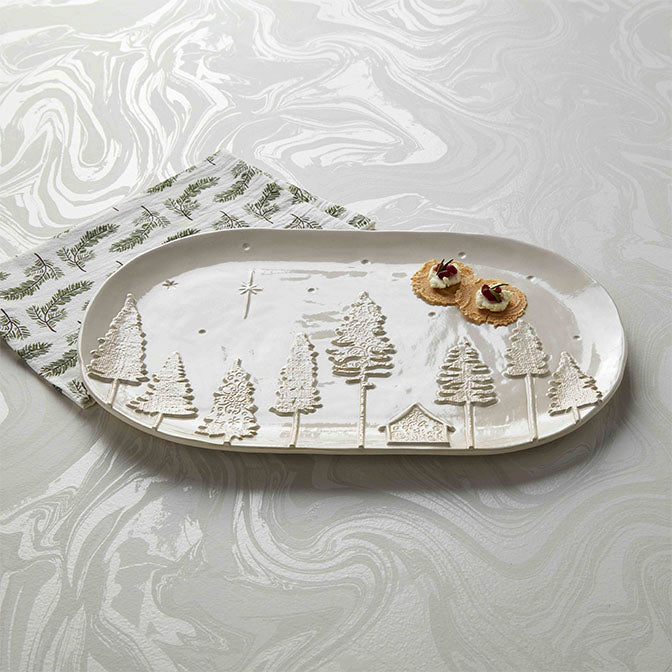 White Stoneware Christmas Platter