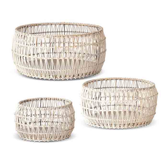 White Rattan Round Nesting Baskets