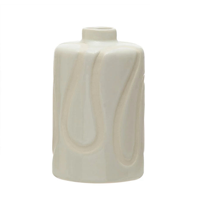Stoneware Vase with Debossed Design