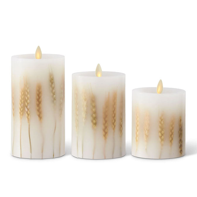 White Wax Wheat Indoor Pillar Candle With Remote