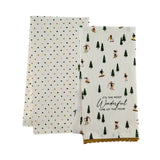 Wonderful Time Flour Sack Tea Towels with Charm - Set of 2