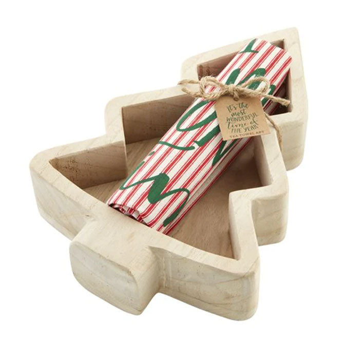 Wood Tree Bowl With Towel