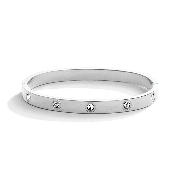 Silver Finish Sparkle Hinged Bracelet