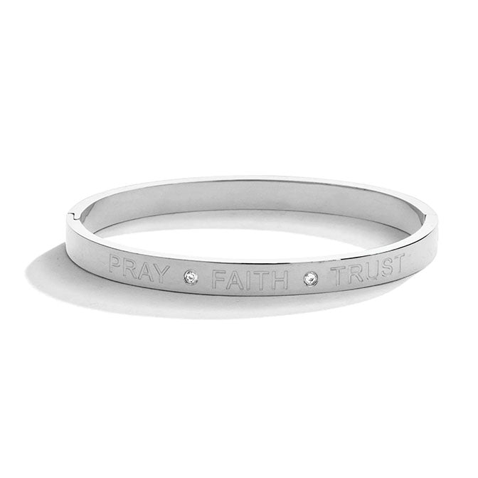 Silver Finish "Pray, Faith, Trust" Hinged Bracelet