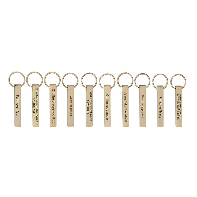 Cast Metal Key Chain with Sentimental Saying in Drawstring Bag, Brass Finish, 10 Styles