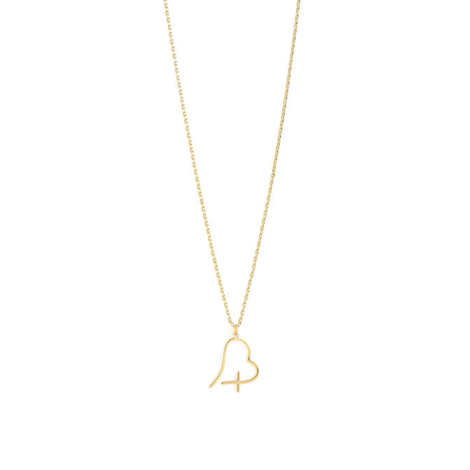 Free Form Heart Cross Pendant - Gold