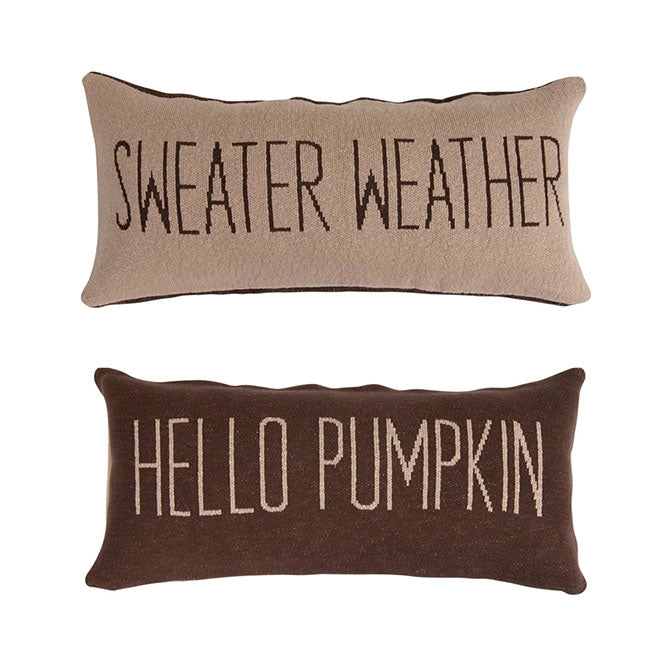 32" x 16" Two-Sided Cotton Knit Lumbar Pillow "Hello Pumpkin/Sweater Weather"