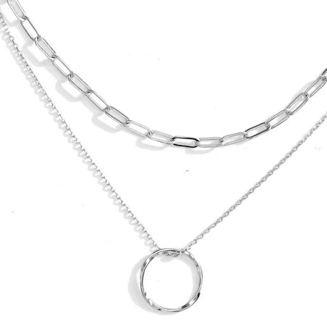 Ring on Chain Pendant Necklace - Silver