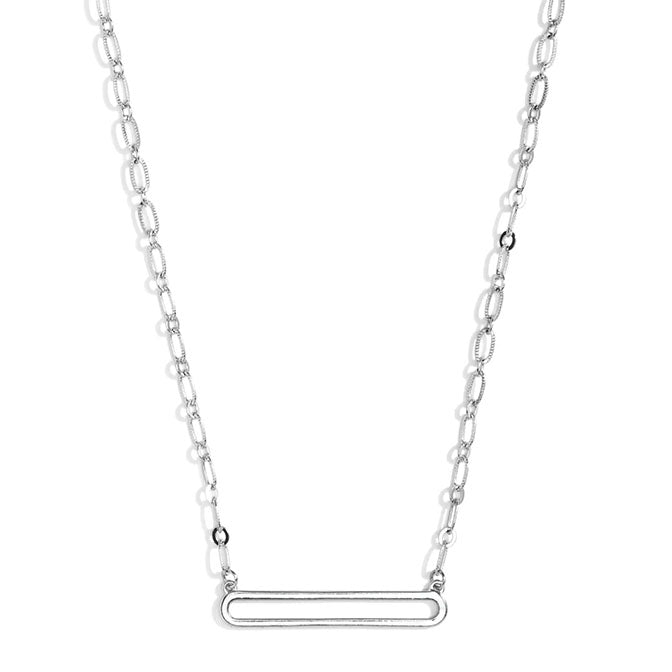 Open Oval Bar Necklace-Silver