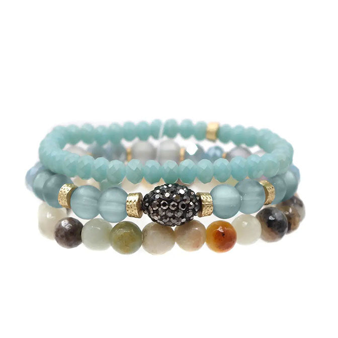 Stone & Crystal Bracelet Set-Aqua