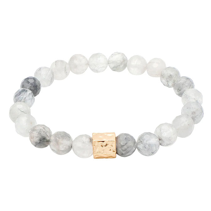 Stretch Stone w/Gold Accent Bracelet-Grey