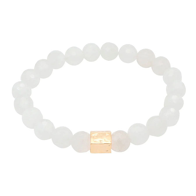 Stretch Stone w/Gold Accent Bracelet-White