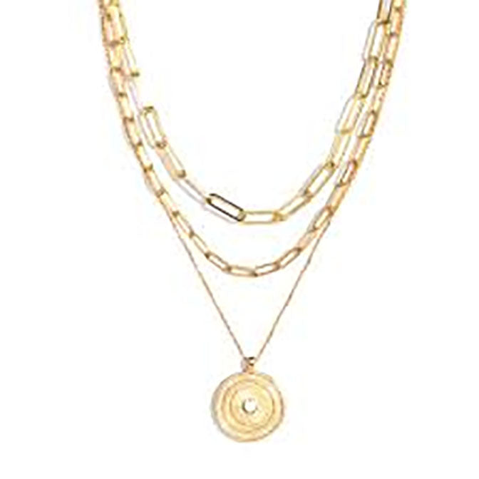 Triple Layer-Double Link+Sun Pendant Necklace
