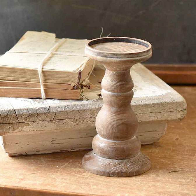 7" Wood Serena Candle Holder