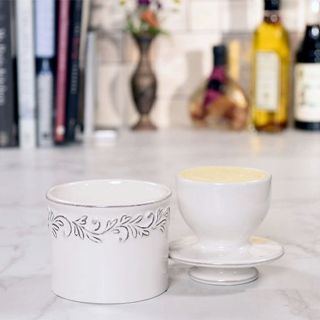Antique Butter Bell Crock- White Linen