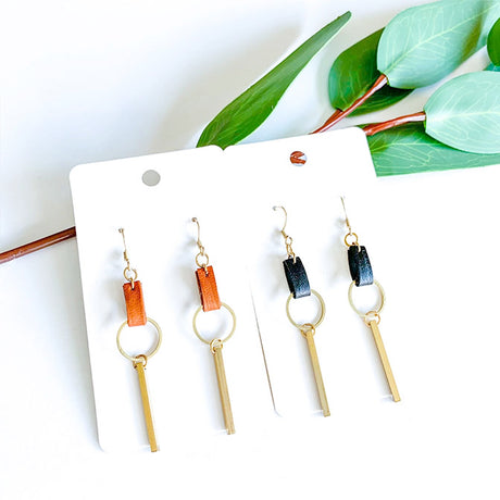 Leather Bar Dangle Earrings