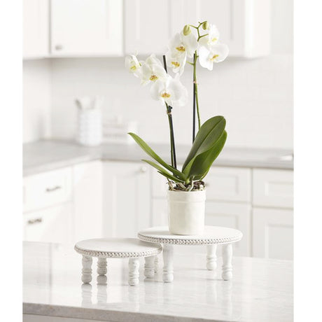 White Beaded Pedestal Trays