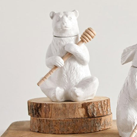 Ceramic Bear Honey Pot with Bamboo Honey Dipper