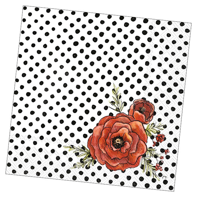 Peonies & Dots Cocktail Napkin Black