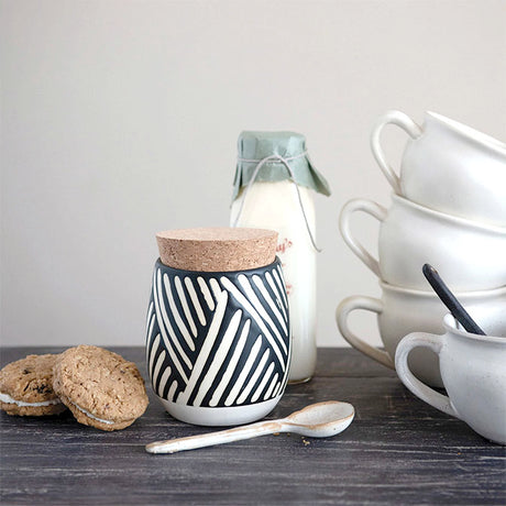 Debossed Canister with Pattern and Cork Lid