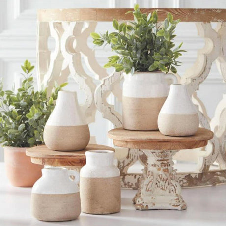 Ceramic Pots with Light Cream Glazed Top
