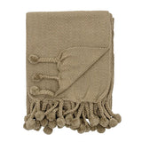 Green Cotton Throw with Braided Pom Poms