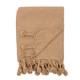 Iced Coffee Cotton Throw with Braided Pom Poms