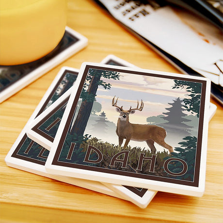Deer & Sunrise Ceramic Coaster