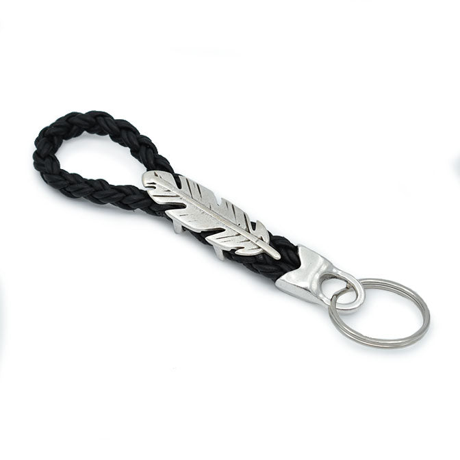Montana Leather Key Ring with Silver Feather