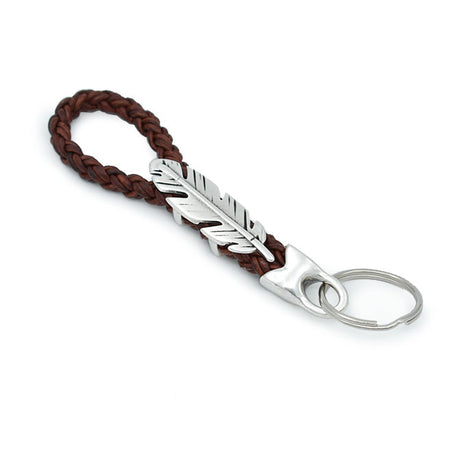Montana Leather Key Ring with Silver Feather