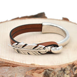 Feather Half Cuff Brown Leather Bracelet