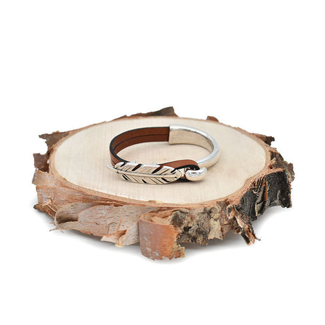 Feather Half Cuff Brown Leather Bracelet
