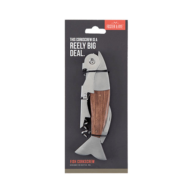 Wood Stainless Steel Fish Corkscrew