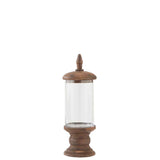 Glass Cylinder Container w/Brown Wood Base Pedestal & Top