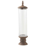Glass Cylinder Container w/Brown Wood Base Pedestal & Top